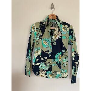 Amazing Etro Milano Italy Green Black Floral Button Down Sz 44